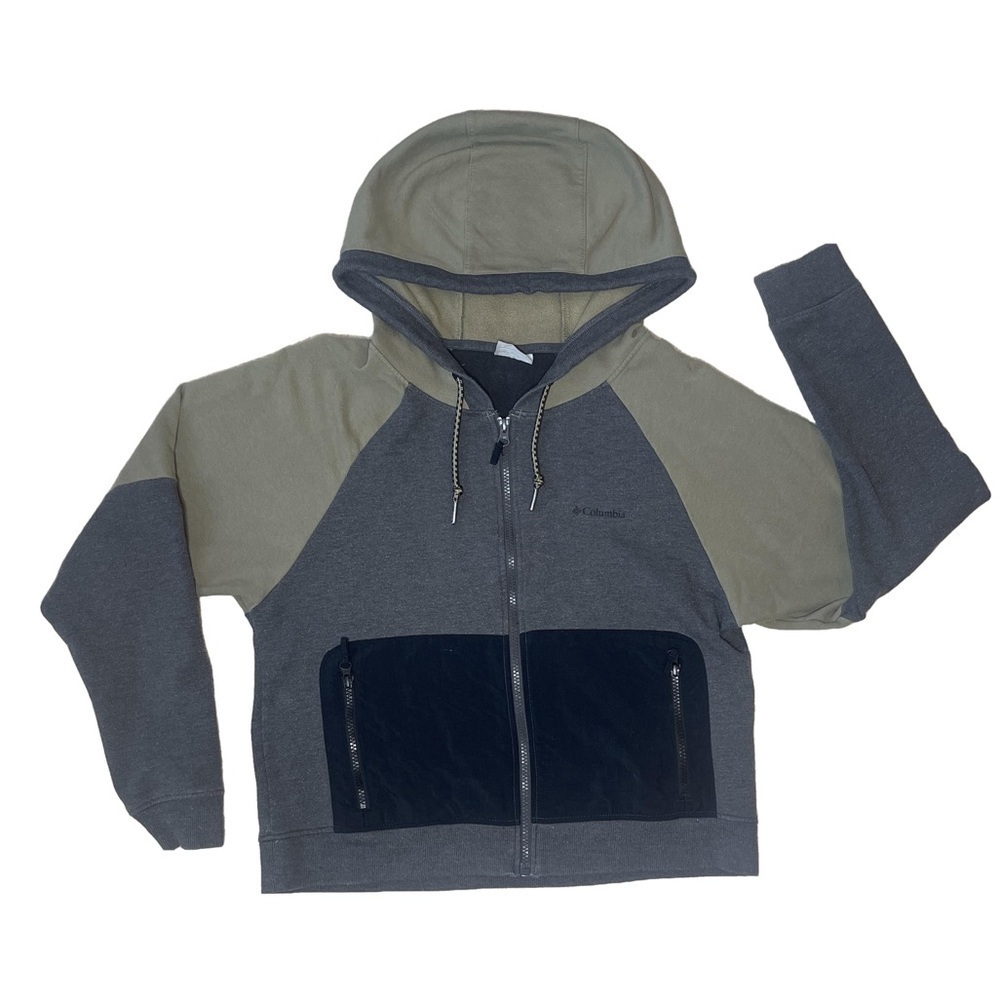 Colombia Zipper Hoodie Green/Grey Women Medium Zipper Pockets